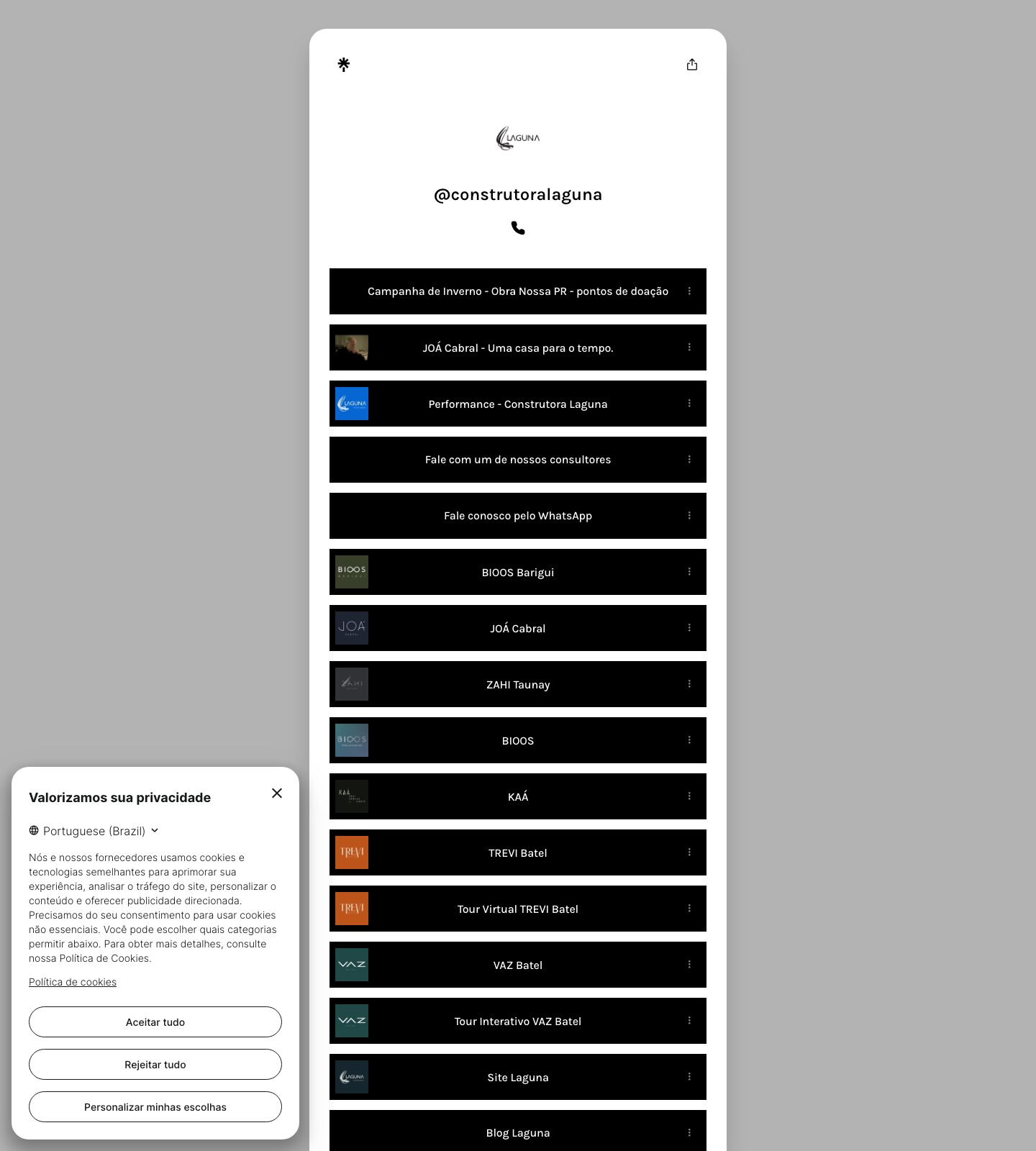 Linktree abarrotado, 28 links sem foco