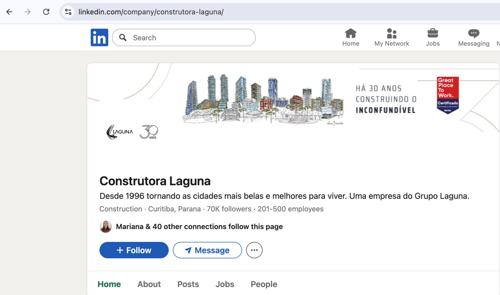 LinkedIn da Laguna: 70 mil seguidores, capa igual à do site e do Instagram