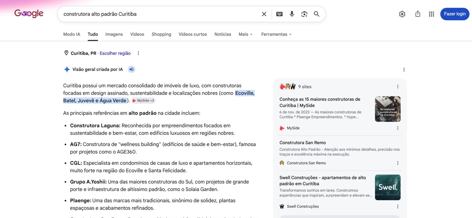 Visão geral da IA do Google